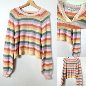 American‎ Eagle Womens Rainbow Striped Pullover Sweater pastel multi Med